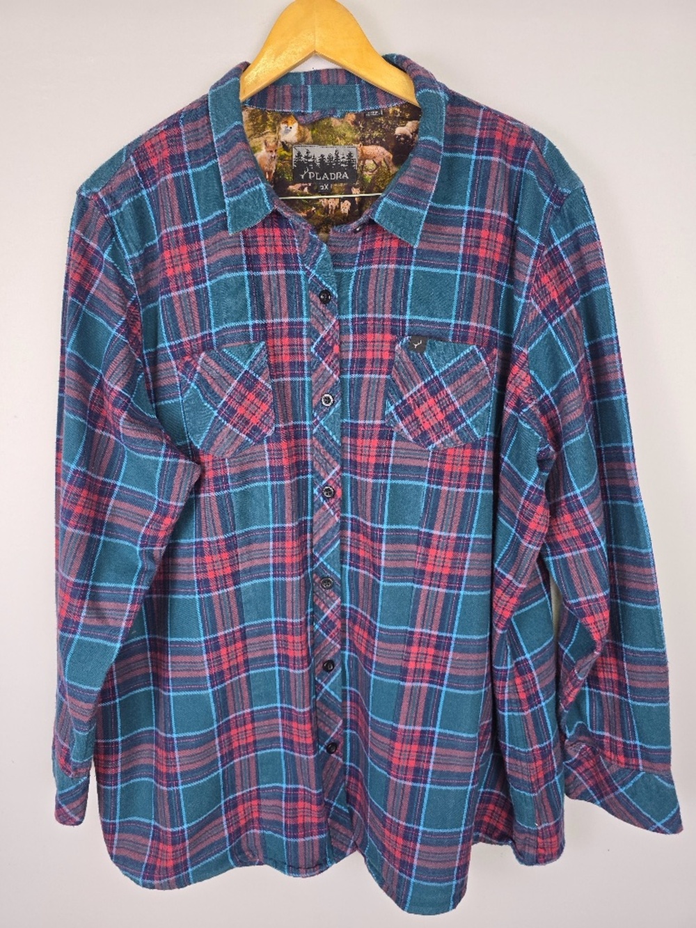 Pladra Teal Plum Plaid Flannel Shirt Wildlife Lining Women’s Plus Size 2X